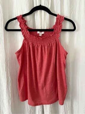 LC Lauren Conrad Smocked Camisole in rich coral, medium